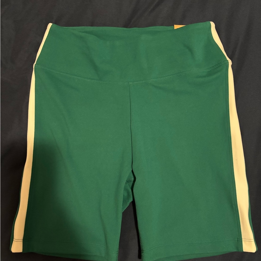 Green Women's Shorts with White Stripes